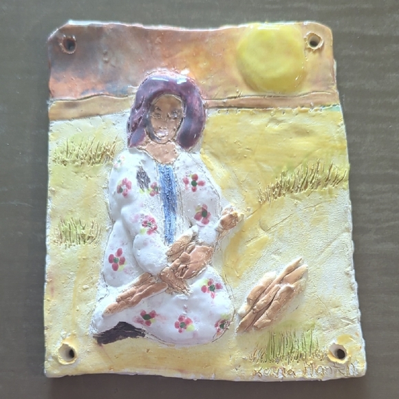 Hand-Painted Ceramic Wall Tile Art - Biblical Ruth Ancestor Of King David.